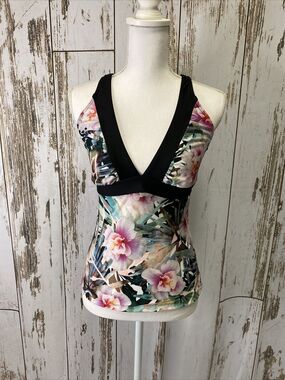 Floral and Black Tankini Top Size